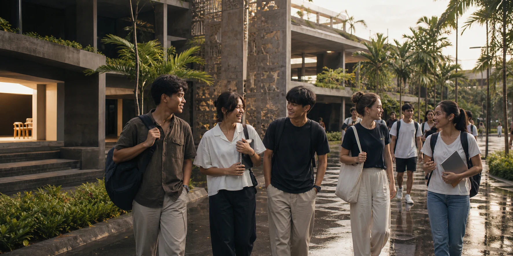 Illustrative scene of Cambodian and international students on a Phnom Penh campus